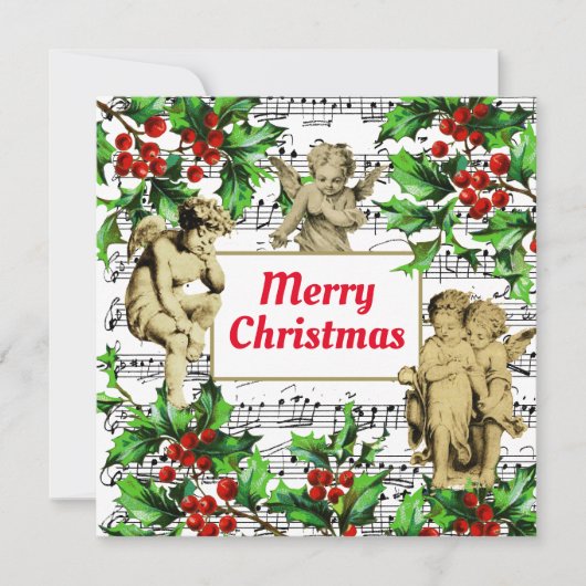 Festive Vintage Angel Cherubs Holly Kerstmis (Voorkant)