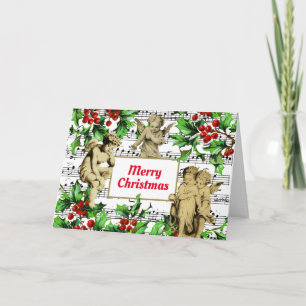 Festive Vintage Angel Cherubs Holly Kerstmis Kaart