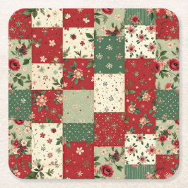 Festive Vintage Christmas Floral Quilt Pattern Kartonnen Onderzetters