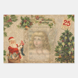 Festive Vintage Floral Ephemera Collage Inpakpapier Vel