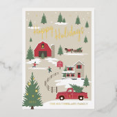 Festive Vintage-kerstboom Boerderij Red Truck Folie Feestdagenkaart (Voorkant)