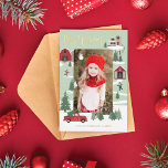 Festive Vintage-kerstboom Boerderij Truck Foto Folie Feestdagenkaart<br><div class="desc">Viel het magische en feestelijke vakantieseizoen met onze speciale vakantieluistkaart. Ons vakantieschema is voorzien van een kerstboomkring. Dit kerstpatroon bevat een boerderij kerstscène met een boerderij, een rode schuur, kinderen die sneeuwballen spelen en gooien, kerstbomen en een rode vrachtwagen. Goudfolie-elementen worden toegevoegd aan deze leuke en feestelijke vakantiekaart. Alle illustraties...</div>