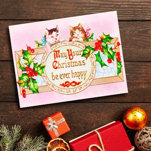 Festive Vintage kerstcadeautjes Holly Briefkaart