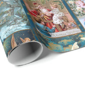 Festive Vintage-kerstkaart Collage-Blue BG Cadeaupapier (Rol Hoek)