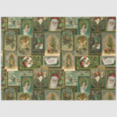 Festive Vintage-kerstkaart Collage-Green BG Tissuepapier (Voorkant)