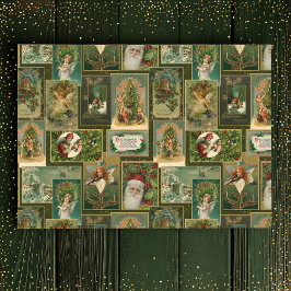 Festive Vintage-kerstkaart Collage-Green BG Tissuepapier