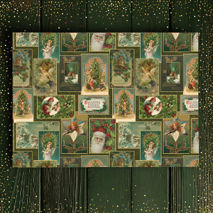 Festive Vintage-kerstkaart Collage-Green BG Tissuepapier