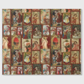 Festive Vintage-kerstkaart Collage-Red BG Cadeaupapier (Vlak)