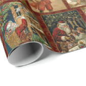 Festive Vintage-kerstkaart Collage-Red BG Cadeaupapier (Rol Hoek)