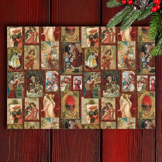 Festive Vintage-kerstkaart Collage-Red BG Tissuepapier