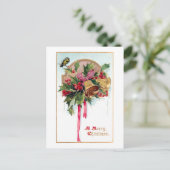 Festive Vintage Kerstmis Bells & Holly Briefkaart (Staand voorkant)