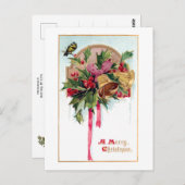 Festive Vintage Kerstmis Bells & Holly Briefkaart (Voorkant / Achterkant)