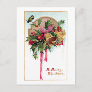 Festive Vintage Kerstmis Bells & Holly Briefkaart