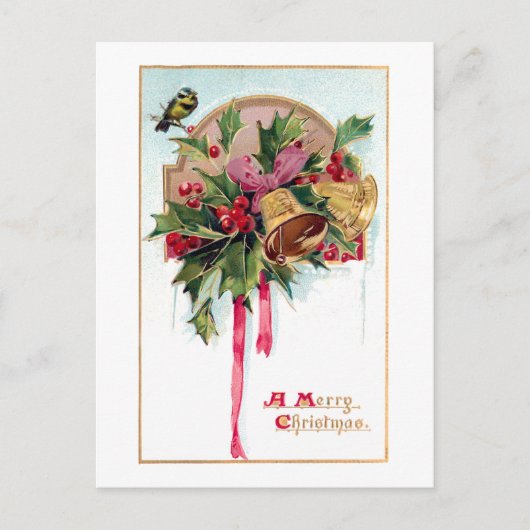 Festive Vintage Kerstmis Bells & Holly Briefkaart (Voorkant)