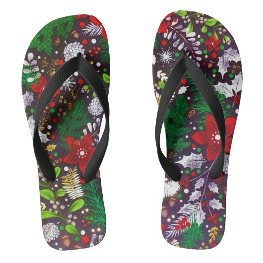 Festive Vintage Kerstmis Botanical Forest Teenslippers (Voetbed)