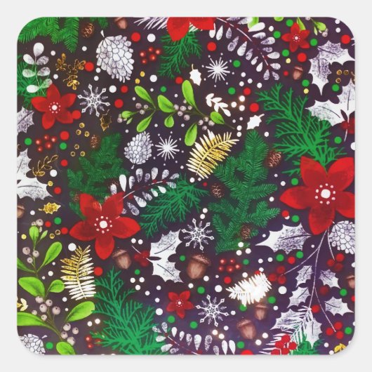 Festive Vintage Kerstmis Botanical Forest Vierkante Sticker (Voorkant)