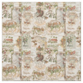 Festive Vintage Kerstmis Vogel en Bloem Ephemera Stof (Swatch)
