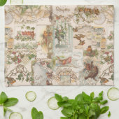 Festive Vintage Kerstmis Vogel en Bloem Ephemera Theedoek (Gevouwen)