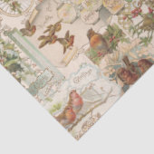 Festive Vintage Kerstmis Vogel en Bloem Ephemera Tissuepapier (Detail)