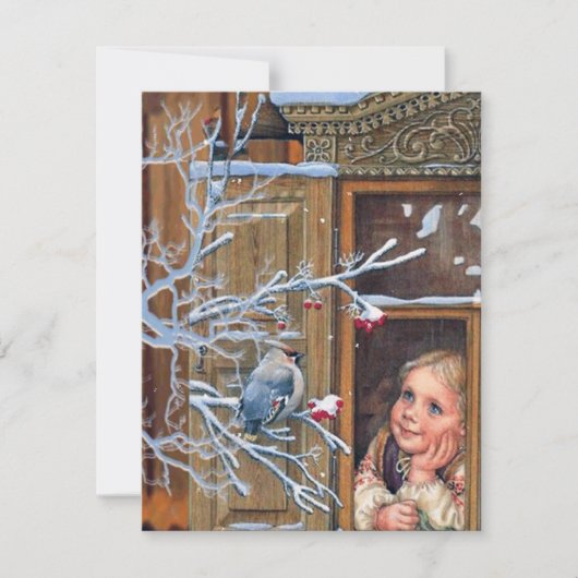 Festive vintage met kerstmeisje Holiday Notitiekaartje (Voorkant)