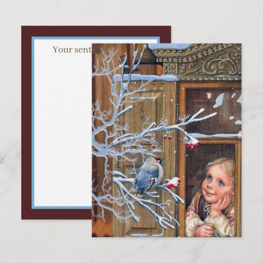 Festive vintage met kerstmeisje Holiday Notitiekaartje (Voorkant / Achterkant)