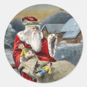 Festive vintage Santa Ronde Sticker (Voorkant)