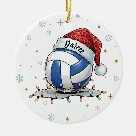 Festive Volleyball Holiday Design with Snowflakes Keramisch Ornament (Voorkant)