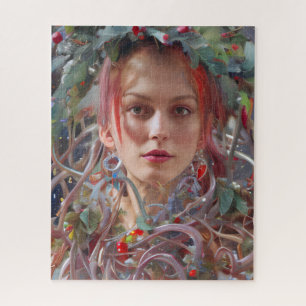 Festive Vrouw gekleed in kerstvakantie Legpuzzel