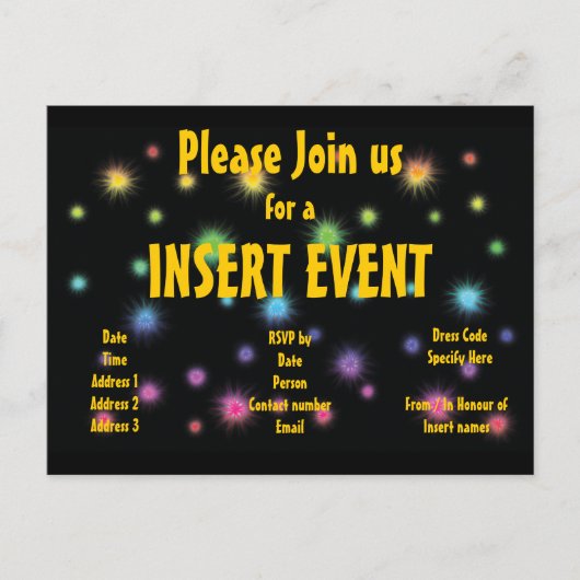 Festive vuurwerk uitnodigingen - aanpasbaar (Voorkant)