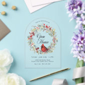 Festive Watercolor Cardinal Wreath Arch Open House Acryl Uitnodigingen (Insitu (Huwelijk))