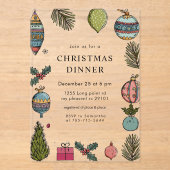 Festive Watercolor Christmas Dinner Acryl Uitnodigingen (Voorkant)