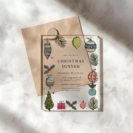 Festive Watercolor Christmas Dinner Acryl Uitnodigingen