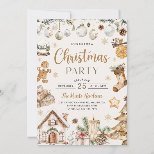 Festive Watercolor Christmas Party Kaart (Voorkant)