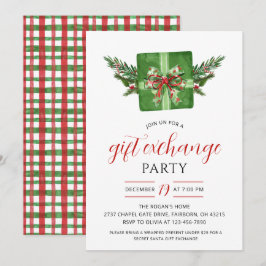 Festive Watercolor Gift Exchange Christmas Party Kaart