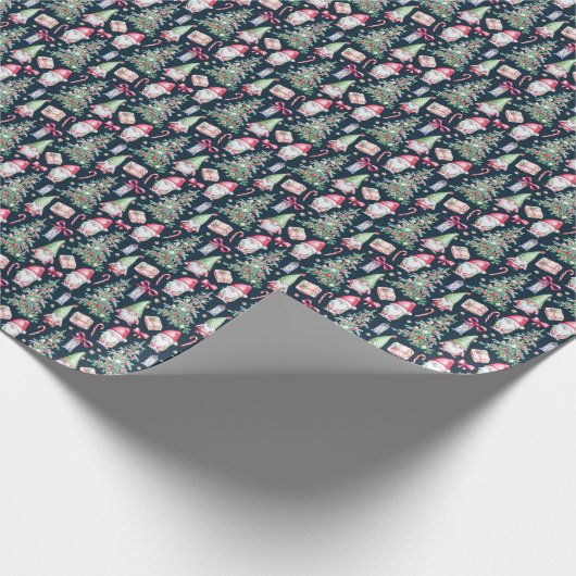 Festive Watercolor Gnome Christmas Tree  Cadeaupapier (Hoek)