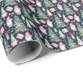 Festive Watercolor Gnome Christmas Tree  Cadeaupapier (Rol Hoek)