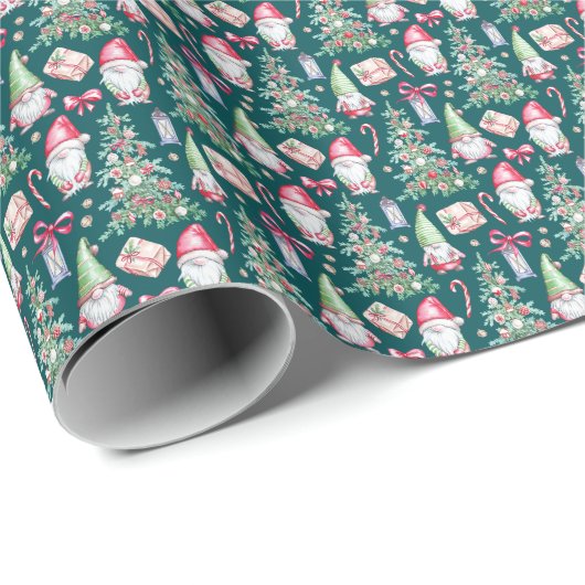 Festive Watercolor Gnome Christmas Tree  Cadeaupapier (Rol Hoek)
