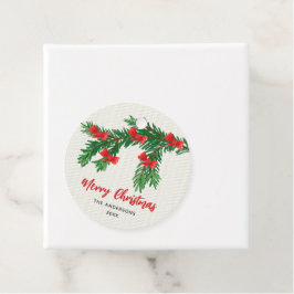 Festive Watercolor Greenery Red Bow Christmas Bedankjes Labels