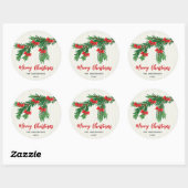 Festive Watercolor Greenery Red Bow Christmas Ronde Sticker (Vel)