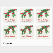 Festive Watercolor Greenery Red Bow Christmas Vierkante Sticker (Vel)