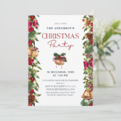 Festive Watercolor Pines Berries Christmas Party Kaart (Staand voorkant)