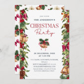 Festive Watercolor Pines Berries Christmas Party Kaart (Voorkant / Achterkant)