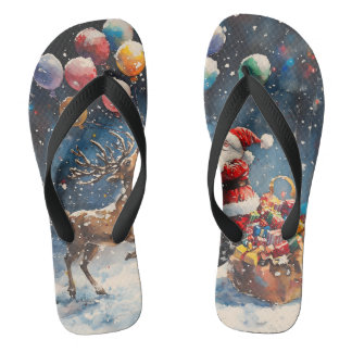 Festive Watercolor Santa Reindeer Colorful Balloon Teenslippers