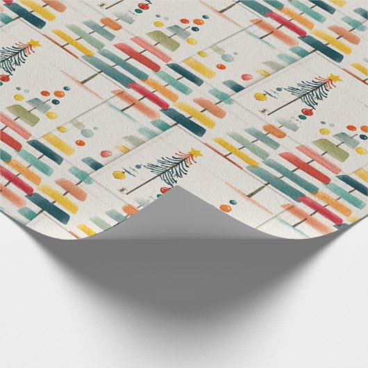 Festive Watercolor Tree Pattern Design Cadeaupapier (Hoek)