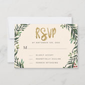 Festive Watercolor Wreath Gold Wedding RSVP Kaartje (Voorkant)