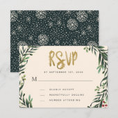 Festive Watercolor Wreath Gold Wedding RSVP Kaartje (Voorkant / Achterkant)