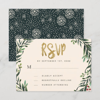 Festive Watercolor Wreath Gold Wedding RSVP Kaartje