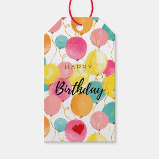 Festive Waterverf Balloons Party Gift Label Cadeaulabel (Voorkant)