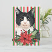 Festive Waterverf Cat Holiday Kaart (Staand voorkant)