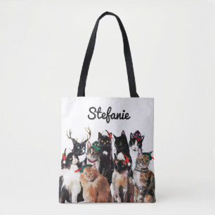 Festive Waterverf Cats Personalized Holiday Tote Bag